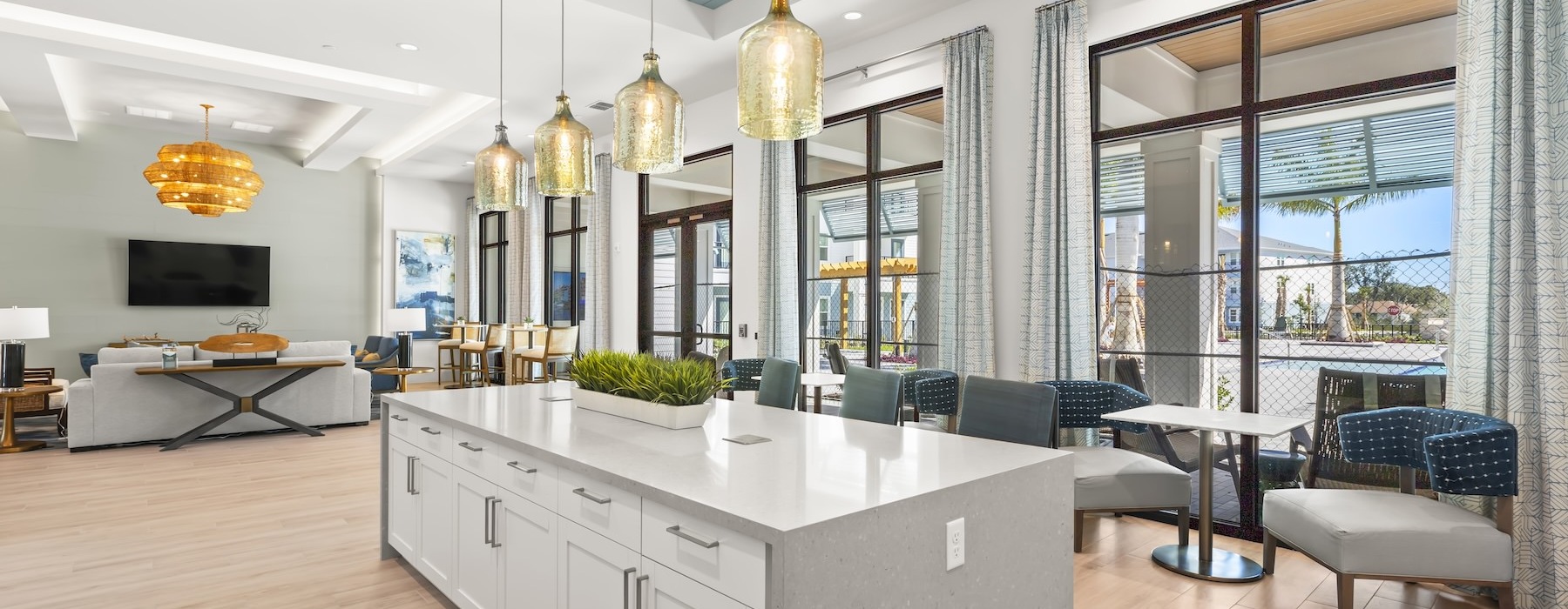 a kitchen with a large island