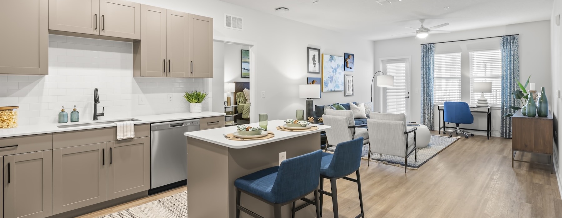 a kitchen with a dining table and chairs